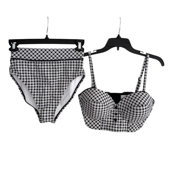 Skinny Dippers Miracle Suit NEW Black White Plaid Corset Two Piece Swim Large - Picture 4 of 16